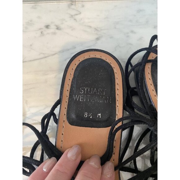 Stuart Weitzman Nieta Shoes Womens Size 8.5 Tan Black Lace Up Flat Leather Sanda - Picture 4 of 6